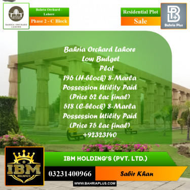 8 Marla Residential Plot for Sale in Phase 2 - C Block -  Bahria Orchard, Lahore - (BP-256846)