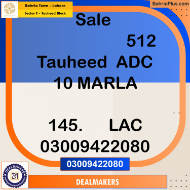 10 Marla Residential Plot for Sale in Sector F - Tauheed Block -  Bahria Town, Lahore - (BP-256905)