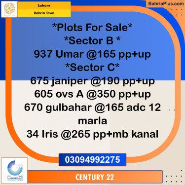 10 Marla Residential Plot for Sale in Bahria Town, Lahore - (BP-256911)