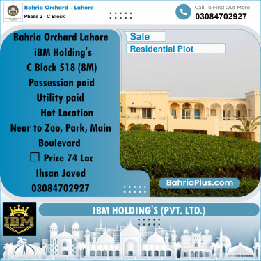 8 Marla Residential Plot for Sale in Phase 2 - C Block -  Bahria Orchard, Lahore - (BP-256917)