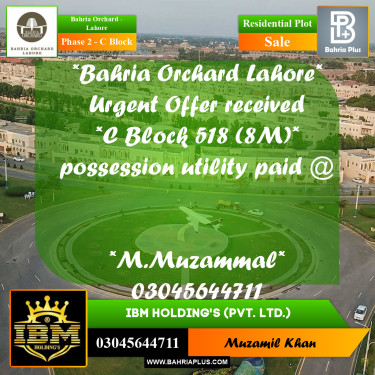 8 Marla Residential Plot for Sale in Phase 2 - C Block -  Bahria Orchard, Lahore - (BP-256925)