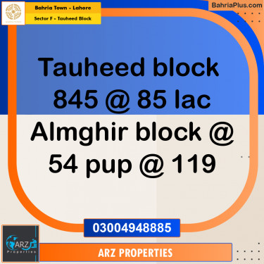 Residential Plot for Sale in Sector F - Tauheed Block -  Bahria Town, Lahore - (BP-256929)