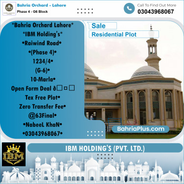 10 Marla Residential Plot for Sale in Phase 4 - G6 Block -  Bahria Orchard, Lahore - (BP-256952)