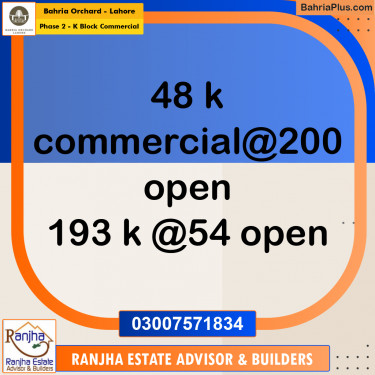5 Marla Commercial Plot for Sale in Phase 2 - K Block Commercial -  Bahria Orchard, Lahore - (BP-256964)