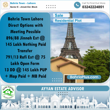 10 Marla Residential Plot for Sale in Sector E - Jinnah Ext. Block -  Bahria Town, Lahore - (BP-256991)
