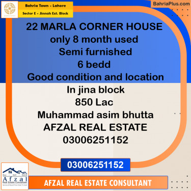 1 Kanal Residential House for Sale in Sector E - Jinnah Ext. Block -  Bahria Town, Lahore - (BP-257000)