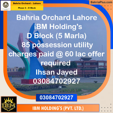 5 Marla Residential Plot for Sale in Phase 2 - D Block -  Bahria Orchard, Lahore - (BP-257001)