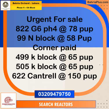 10 Marla Residential Plot for Sale in Phase 4 - G6 Block -  Bahria Orchard, Lahore - (BP-257027)