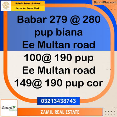 1 Kanal Residential Plot for Sale in Sector A - Babar Block -  Bahria Town, Lahore - (BP-257057)