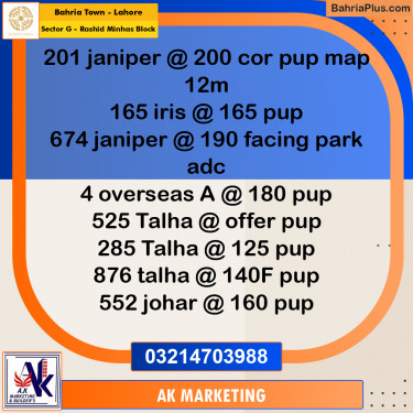 Residential Plot for Sale in Sector G - Rashid Minhas Block -  Bahria Town, Lahore - (BP-257188)