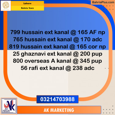 Residential Plot for Sale in Bahria Town, Lahore - (BP-257190)