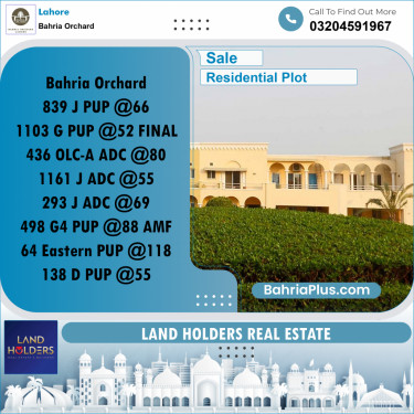 Residential Plot for Sale in Bahria Orchard, Lahore - (BP-257201)