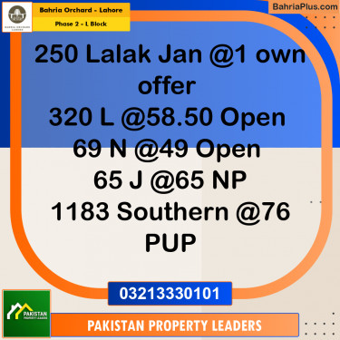 5 Marla Residential Plot for Sale in Phase 2 - L Block -  Bahria Orchard, Lahore - (BP-257239)