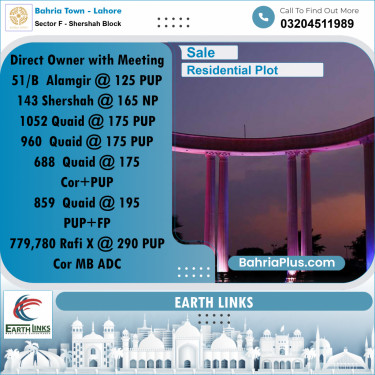 10 Marla Residential Plot for Sale in Sector F - Shershah Block -  Bahria Town, Lahore - (BP-257246)
