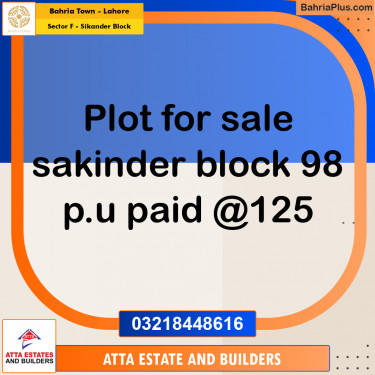 11 Marla Residential Plot for Sale in Sector F - Sikander Block -  Bahria Town, Lahore - (BP-257389)