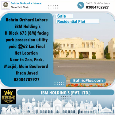 8 Marla Residential Plot for Sale in Phase 2 - H Block -  Bahria Orchard, Lahore - (BP-257400)