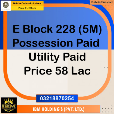 5 Marla Residential Plot for Sale in Phase 2 - E Block -  Bahria Orchard, Lahore - (BP-257443)