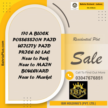 5 Kanal Residential Plot for Sale in OLC-A Block -  Bahria Orchard, Lahore - (BP-257455)