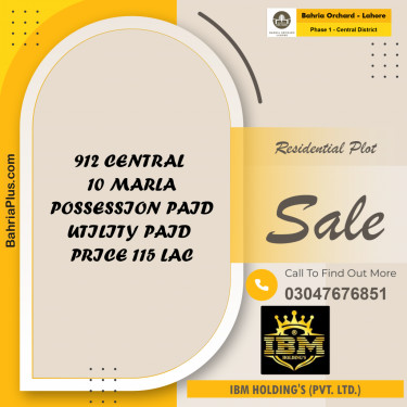 10 Marla Residential Plot for Sale in Phase 1 - Central District -  Bahria Orchard, Lahore - (BP-257456)