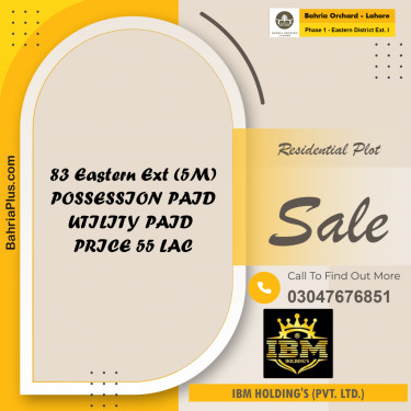 5 Marla Residential Plot for Sale in Phase 1 - Eastern District Ext. I -  Bahria Orchard, Lahore - (BP-257460)