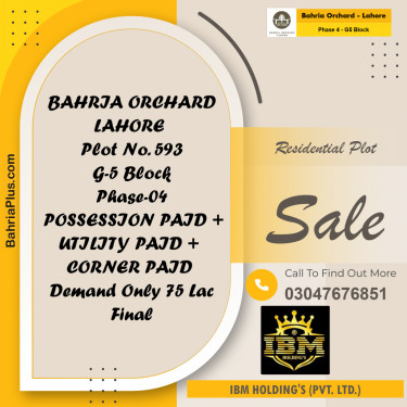 10 Marla Residential Plot for Sale in Phase 4 - G5 Block -  Bahria Orchard, Lahore - (BP-257465)
