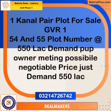 1 Kanal Residential Plot for Sale in Golf Phase 1 -  Bahria Town, Lahore - (BP-257562)