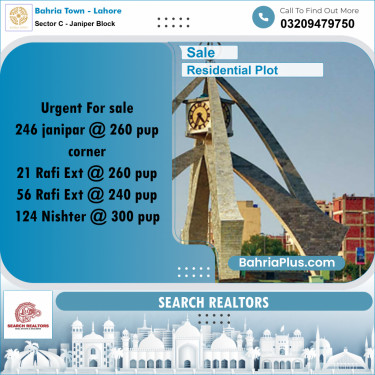 10 Marla Residential Plot for Sale in Sector C - Janiper Block -  Bahria Town, Lahore - (BP-257588)