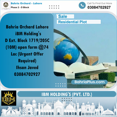 10 Marla Residential Plot for Sale in Phase 2 - D Block -  Bahria Orchard, Lahore - (BP-257592)