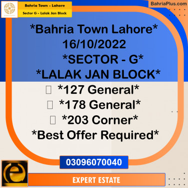 5 Marla Residential Plot for Sale in Sector G - Lalak Jan Block -  Bahria Town, Lahore - (BP-257598)