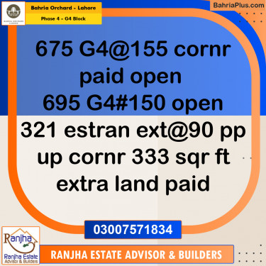 1 Kanal Residential Plot for Sale in Phase 4 - G4 Block -  Bahria Orchard, Lahore - (BP-257604)