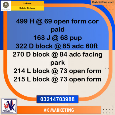 8 Marla Residential Plot for Sale in Bahria Orchard, Lahore - (BP-257679)