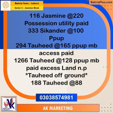 10 Marla Residential Plot for Sale in Sector C - Jasmine Block -  Bahria Town, Lahore - (BP-257762)