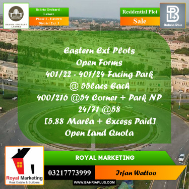 5 Marla Residential Plot for Sale in Phase 1 - Eastern District Ext. I -  Bahria Orchard, Lahore - (BP-257850)