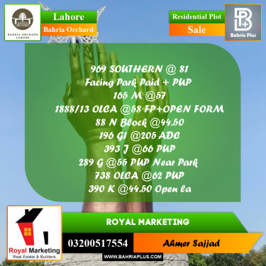 Residential Plot for Sale in Bahria Orchard, Lahore - (BP-257855)