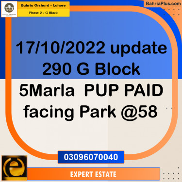 5 Marla Residential Plot for Sale in Phase 2 - G Block -  Bahria Orchard, Lahore - (BP-257867)