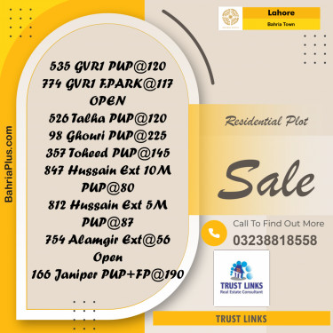 Residential Plot for Sale in Bahria Town, Lahore - (BP-257872)