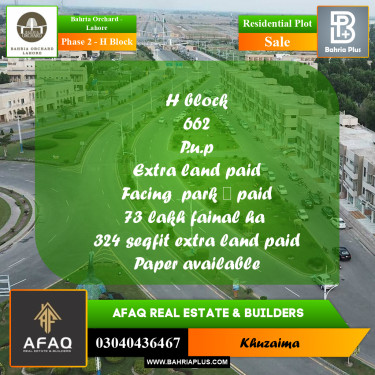 8 Marla Residential Plot for Sale in Phase 2 - H Block -  Bahria Orchard, Lahore - (BP-257875)