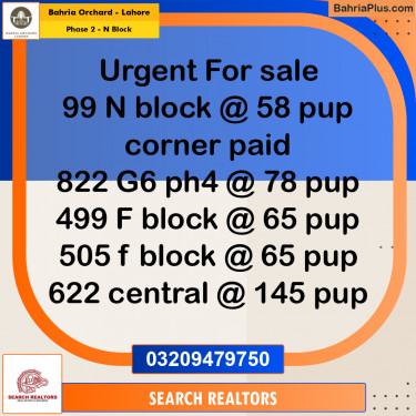 5 Marla Residential Plot for Sale in Phase 2 - N Block -  Bahria Orchard, Lahore - (BP-257908)