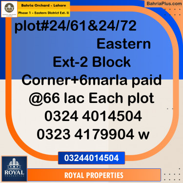 Residential Plot for Sale in Phase 1 - Eastern District Ext. II -  Bahria Orchard, Lahore - (BP-257973)