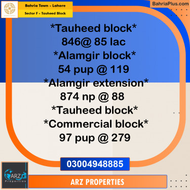 Residential Plot for Sale in Sector F - Tauheed Block -  Bahria Town, Lahore - (BP-257984)