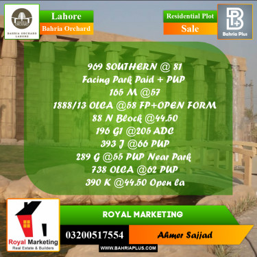Residential Plot for Sale in Bahria Orchard, Lahore - (BP-258003)