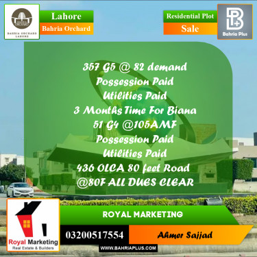 Residential Plot for Sale in Bahria Orchard, Lahore - (BP-258016)