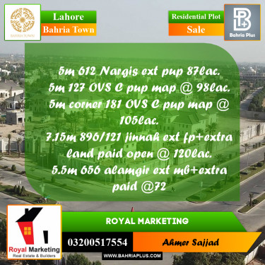 Residential Plot for Sale in Bahria Town, Lahore - (BP-258034)