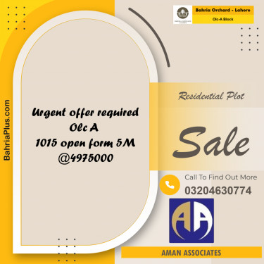 5 Marla Residential Plot for Sale in OLC-A Block -  Bahria Orchard, Lahore - (BP-258081)