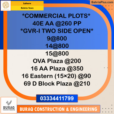 Commercial Plot for Sale in Bahria Town, Lahore - (BP-258085)