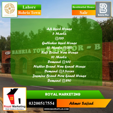 Residential House for Sale in Bahria Town, Lahore - (BP-258091)