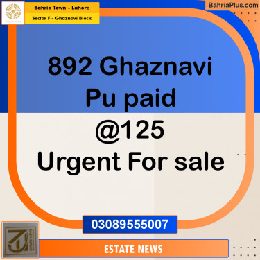 Residential Plot for Sale in Sector F - Ghaznavi Block -  Bahria Town, Lahore - (BP-258137)