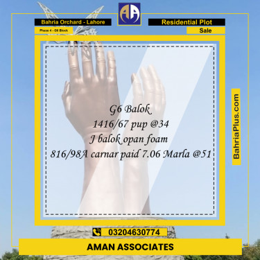 5 Marla Residential Plot for Sale in Phase 4 - G6 Block -  Bahria Orchard, Lahore - (BP-258167)