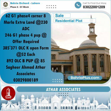 20 Marla Residential Plot for Sale in Phase 4 - G1 Block -  Bahria Orchard, Lahore - (BP-258202)