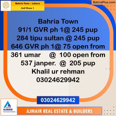 20 Kanal Residential Plot for Sale in Golf Phase 1 -  Bahria Town, Lahore - (BP-258283)